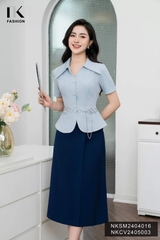 Sơ mi peplum lá cổ nhọn NKSM2404016 kiểu dáng mới, điệu đã nữ tính hợp thời trang