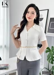 Sơ mi peplum lá cổ nhọn NKSM2404016 kiểu dáng mới, điệu đã nữ tính hợp thời trang