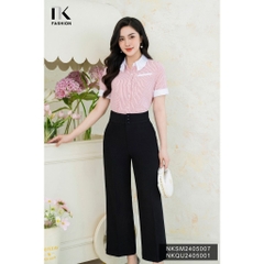 Áo Sơ Mi Kẻ Cổ Xếp NK Công Sở Nữ Thanh Lịch Vải Mềm Mịn NKSM2405007