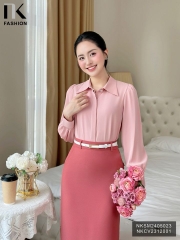 Áo Sơ Mi Dài Tay Lá Cổ Nhọn NK Fashion Công Sở Nữ Thanh Lịch, Vải Mềm Mịn NKSM2405023