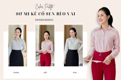 Sơ mi kẻ cổ sen bèo vai lịch sự, mới lạ, xinh xắn NKSM2406001