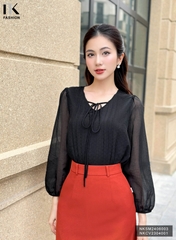 Áo Sơ Mi Cổ Tim Dài Tay Dây Buộc NK Fashion Công Sở Nữ Thanh Lịch Vải Mềm Mịn NKSM2406003
