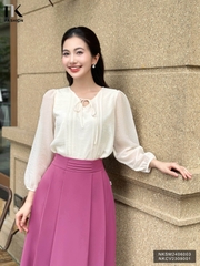 Áo Sơ Mi Cổ Tim Dài Tay Dây Buộc NK Fashion Công Sở Nữ Thanh Lịch Vải Mềm Mịn NKSM2406003