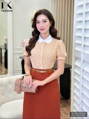 Áo Sơ Mi Cộc Tay Hoạ Tiết Phối Cổ NK Fashion Công Sở Nữ Thanh Lịch Vải Mềm Mịn NKSM2406008