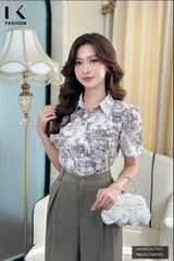 Áo Sơ Mi Thô Mềm 7 Mảnh Hoạ Tiết NK Fashion Công Sở Nữ Thanh Lịch NKSM2407001