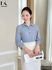 Áo Sơ Mi Cổ Đức Thêu Nẹp NK Fashion Công Sở Nữ Thanh Lịch Vải Mềm Mịn NKSM2407002
