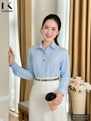 Áo Sơ Mi Cổ Đức Thêu Nẹp NK Fashion Công Sở Nữ Thanh Lịch Vải Mềm Mịn NKSM2407002
