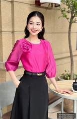 Áo Tơ Hoa Ngực Tay Lỡ NK Fashion Công Sở Nữ Thanh Lịch, Vải Mềm Mịn NKSM2407003