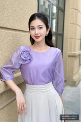 Áo Tơ Hoa Ngực Tay Lỡ NK Fashion Công Sở Nữ Thanh Lịch, Vải Mềm Mịn NKSM2407003