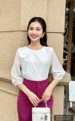 Áo Tơ Hoa Ngực Tay Lỡ NK Fashion Công Sở Nữ Thanh Lịch, Vải Mềm Mịn NKSM2407003