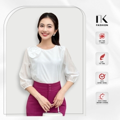 Áo Tơ Hoa Ngực Tay Lỡ NK Fashion Công Sở Nữ Thanh Lịch, Vải Mềm Mịn NKSM2407003