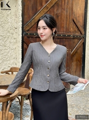 Áo Kí Giả Kẻ hai Lớp Túi Ốp Nk Fashion Thời Trang Công Sở Thanh Lịch, Trẻ Trung, Dễ Mặc NKSM2409011