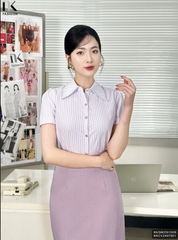 Sơ Mi Kẻ Cổ Đức Phối Cổ Viền Thời Trang Công Sở NK Fashion Trang Nhã, Trẻ Trung, Vải Mềm NKSM2501006