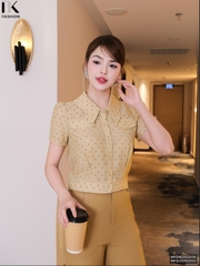 Sơ mi chấm bi cổ kiểu bo gấu xinh xắn, nhẹ nhàng, dễ phối đồ NKSM2502008