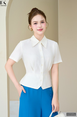 Sơ mi kẻ cổ đức đáp gấu gọn gàng NKSM2506017