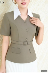 Sơ mi phối cổ peplum 2 nắp túi sang xịn NKSM2506020