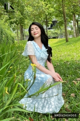 NK Fashion Đầm hoa nơ cổ tay bồng NKDV2404005 xinh xắn, kiểu dáng và phong cách mới, điệu đà nữ tính