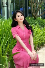 Đầm cổ đức hoa ngực NKDV2404001 nữ tính nhẹ nhàng, hợp thời trang nữ