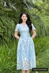 NK Fashion Đầm hoa nơ cổ tay bồng NKDV2404005 xinh xắn, kiểu dáng và phong cách mới, điệu đà nữ tính