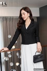 Áo Vest Công Sở Nữ NK Fashion Thiết Kế Dáng Lửng Dài Tay Kèm Cúc Bọc, Chất Liệu Nhập Hàn Cao Cấp NKFAK2109003