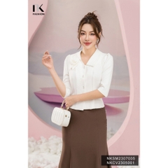 NK FASHION Áo Sơ Mi Tay Lỡ Cổ Nhọn Hoa Lệch NKSM2307005