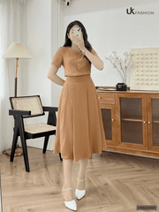 Set Áo Cổ Tròn Và Chân Váy Xòe UK Fashion Trẻ Trung, Thanh Lịch UKBD2306001
