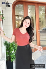 Áo Len Cộc Tay Cổ Tim UK Fashion Trendy, Chất Len Cao Cấp UKFAL2309003