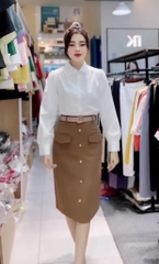 Chân váy chữ A túi ốp cúc dọc thân UK Fashion, váy qua gối công sở, basic phù hợp đi làm đi chơi UKFCV2402001