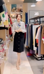 Chân váy chữ A túi ốp cúc dọc thân UK Fashion, váy qua gối công sở, basic phù hợp đi làm đi chơi UKFCV2402001