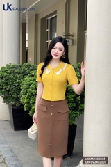 Chân váy chữ A túi ốp cúc dọc thân UK Fashion, váy qua gối công sở, basic phù hợp đi làm đi chơi UKFCV2402001