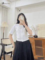 Áo Sơ Mi Croptop Nơ Cổ UK Fashion Kiểu Dáng Trẻ Trung, Chất Liệu Cao Cấp UKSM2306020