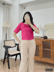 Áo Sơ Mi Croptop Nơ Cổ UK Fashion Kiểu Dáng Trẻ Trung, Chất Liệu Cao Cấp UKSM2306020