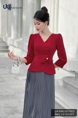 Sơ mi cổ tim eo NK Fashion Kiểu Dáng Điệu Đà Trẻ Trung, Chất Vải Nhập Hàn Cao Cấp dành cho Quý cô công sở UKSM2307003