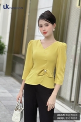 Sơ mi cổ tim eo NK Fashion Kiểu Dáng Điệu Đà Trẻ Trung, Chất Vải Nhập Hàn Cao Cấp dành cho Quý cô công sở UKSM2307003