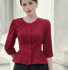 Áo sơ mi cổ tròn nhún eo UK Fashion Chất Vải Mềm Mịn Thoáng Mát Phù Hợp Đi Làm Đi Chơi UKSM2307006
