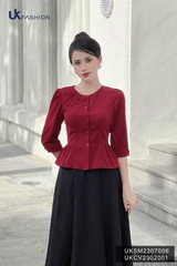 Áo sơ mi cổ tròn nhún eo UK Fashion Chất Vải Mềm Mịn Thoáng Mát Phù Hợp Đi Làm Đi Chơi UKSM2307006