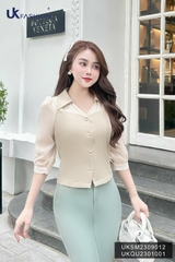 Áo Sơ Mi Là Cổ V Phối Tơ UKSM2309012 NK Fashion Công Sở Nữ Đẹp, Thanh Lịch, Cuốn Hút, Thiết kế Cao Cấp, Vải Thoáng Mát