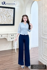 Áo Sơ Mi Là Cổ V Phối Tơ UKSM2309012 NK Fashion Công Sở Nữ Đẹp, Thanh Lịch, Cuốn Hút, Thiết kế Cao Cấp, Vải Thoáng Mát