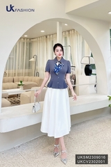 Sơ mi cổ đức tay xép eo xòe UK Fashion Kiểu Dáng trơn Basic, Chất Vải không nhăn dành cho Quý cô công sở UKSM2309016