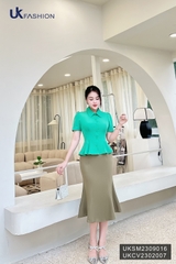 Sơ mi cổ đức tay xép eo xòe UK Fashion Kiểu Dáng trơn Basic, Chất Vải không nhăn dành cho Quý cô công sở UKSM2309016