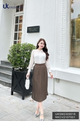 Áo Sơ Mi Tơ Xếp Ngực Kép NK Fashion Cao Cấp, Tơ Lụa Mềm Mại UKSM2309018