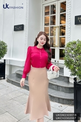Áo Sơ Mi Tơ Xếp Ngực Kép NK Fashion Cao Cấp, Tơ Lụa Mềm Mại UKSM2309018