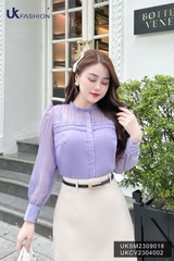 Áo Sơ Mi Tơ Xếp Ngực Kép NK Fashion Cao Cấp, Tơ Lụa Mềm Mại UKSM2309018