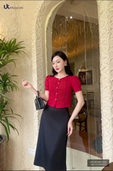 Áo sơ mi Croptop bấu mí kẻ ren cổ Uk Fashion, thời trang công sở cao cấp, chất liệu lụa, không nhăn UKSM2401005