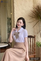 Áo sơ mi cổ nhẵn tay phồng UK Fashion, chất liệu mát, không nhăn, thấm hút mồ hôi, thời trang nữ, công sở UKSM2401006