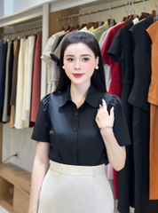 Áo Sơ Mi nữ UK Fashion cổ đức cọc tay mí nẹp, chất liệu lụa không nhăn UKSM2401016