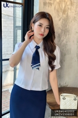 UK Fashion Áo Sơ Mi Cổ Đức 7 Mảnh Ly Súp Trẻ Trung, Nữ Tính UKSM2402002