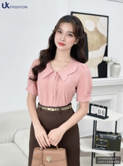 Áo Sơ Mi Bấu Mí Cổ Cách Điệu UK Fashion Công Sở Nữ Thanh Lịch Vải Mềm Mịn UKSM2403011