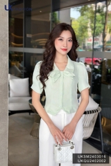 Sơ mi 7 mảnh cổ sen nơ cổ thời trang, nữ tính, trẻ trung, điệu đà UKSM2403016