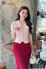 Sơ mi 7 mảnh cổ sen nơ cổ thời trang, nữ tính, trẻ trung, điệu đà UKSM2403016